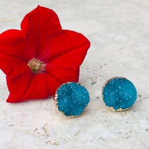 🦋Blue Druzy Round Stud Earrings